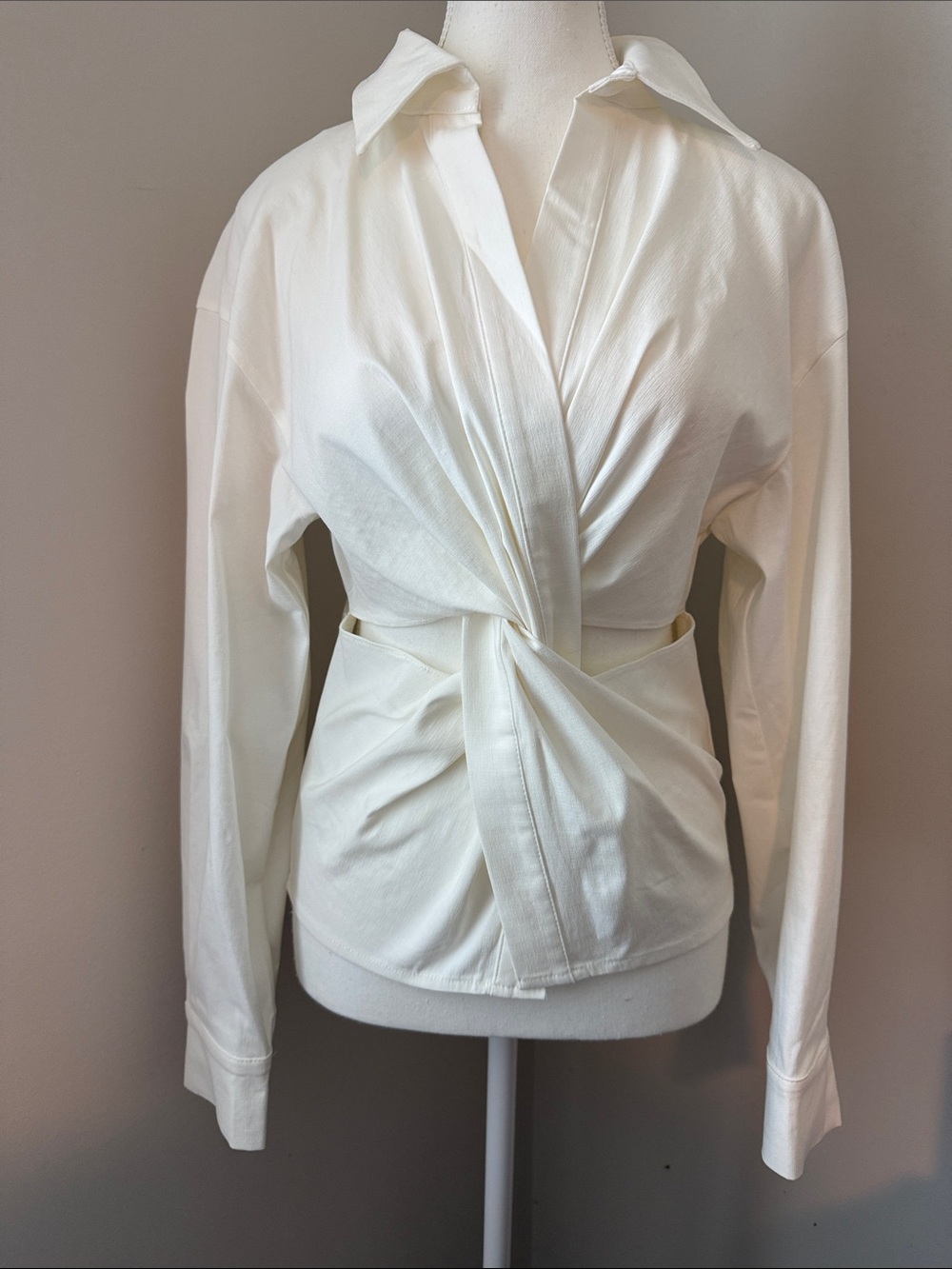 RTA Twist Front Cutout Blouse Long Sleeve Ivory Designer Top Medium NWT